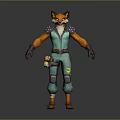Stylized 3D Fox Character Standing In Green Overalls With Orange Fur And Tool Belt