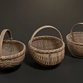 Natural Handmade Woven Baskets with Handles Set of Three Household Items