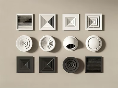 Air Conditioner Vents With Various Square Round White And Dark Colored Designs 3d model