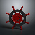 Red And Black Decorative Ship's Wheel As Home Living Decor Item