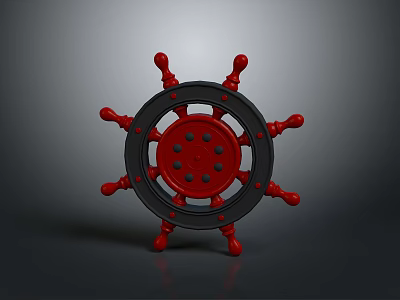Red And Black Decorative Ship's Wheel As Home Living Decor Item 3d model