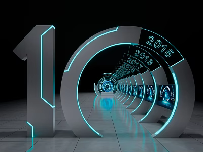 Glowing Event Passage Circular Tunnel With 10th Anniversary Sequential Year Digital Markers 3d model