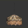 Vintage Octagonal Chandelier With Patterned Glass Shade And Fringed Artistic Design