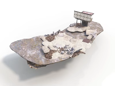 3D Scenery Model Platform With Rocky Terrain And Building Structures 3d model