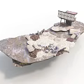 3D Scenery Model Platform With Rocky Terrain And Building Structures