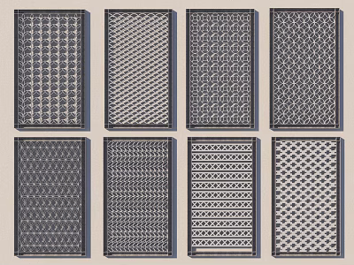 Modern Room Divider Screens With Various Intricate Patterns For Interior Decoration 3d model