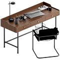 Modern Wooden Home Office Desk With Lamp Keyboard Pen Holder And Metal Frame Basket