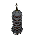 Traditional Chinese Pagoda With Multiple Stories Red Gold Brown Colors And Decorative Spire