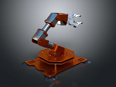 Industrial Smart Robotic Arm With Metallic Structure Hexagonal Base And Mechanical Gripper 3d model