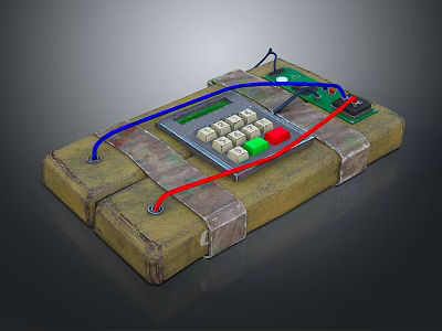 Practical Commercial Equipment With Control Panel Numeric Keypad Red Green Buttons Cables On Wooden Base 3d model