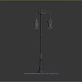 Vintage Ornate Lamp Post With Three Lanterns And Cobblestone Base