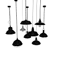 Various Black Industrial Pendant Lights With Different Designs And Chain Hanging