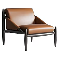 Stylish Brown Leather Single Sofa with Black Frame and Modern Minimalist Design