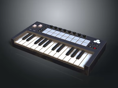 Electronic MIDI Controller Keyboard With Black White Keys Square Pads And Knobs 3d model