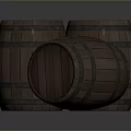 Three Wooden Barrels with Metal Hoops for Household Storage and Decorative Use