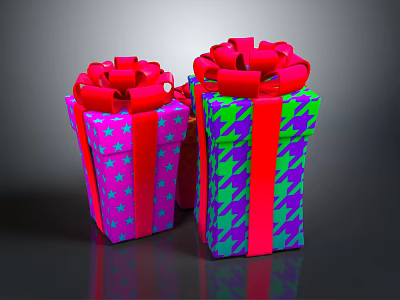 Colorful Gift Boxes With Red Bows And Star Geometric Patterns For Daily Use 3d model