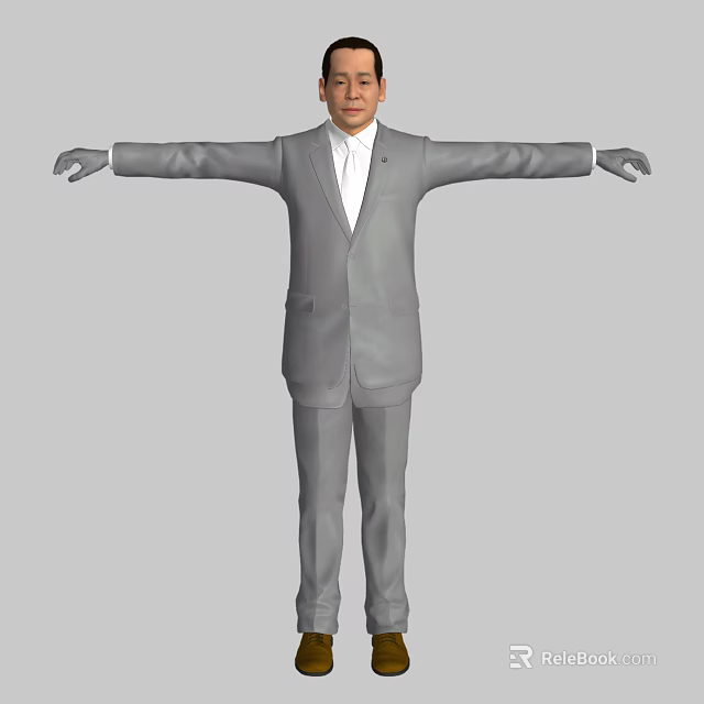 Man in Gray Suit Standing with Arms Outstretched Full Body 3D Model Display Pose 3d model 
