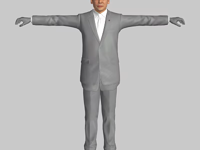 Man in Gray Suit Standing with Arms Outstretched Full Body 3D Model Display Pose 3d model