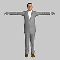 Man in Gray Suit Standing with Arms Outstretched Full Body 3D Model Display Pose