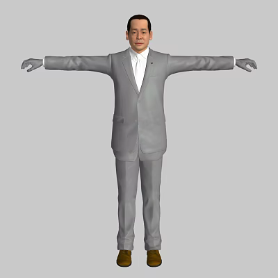 Man in Gray Suit Standing with Arms Outstretched Full Body 3D Model Display Pose 3d model