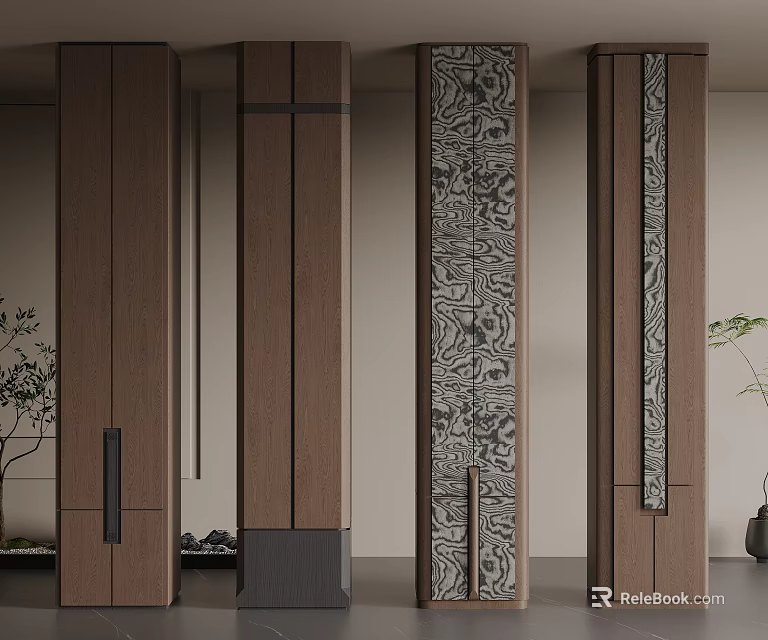 Modern Interior Columns With Wooden Panels And Intricate Decorative Patterns In Contemporary Design 3d model 
