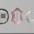 Three Decorative Mirrors Wall Mounted With Brown Pink Beige Frames in Round Scalloped Hollow Designs