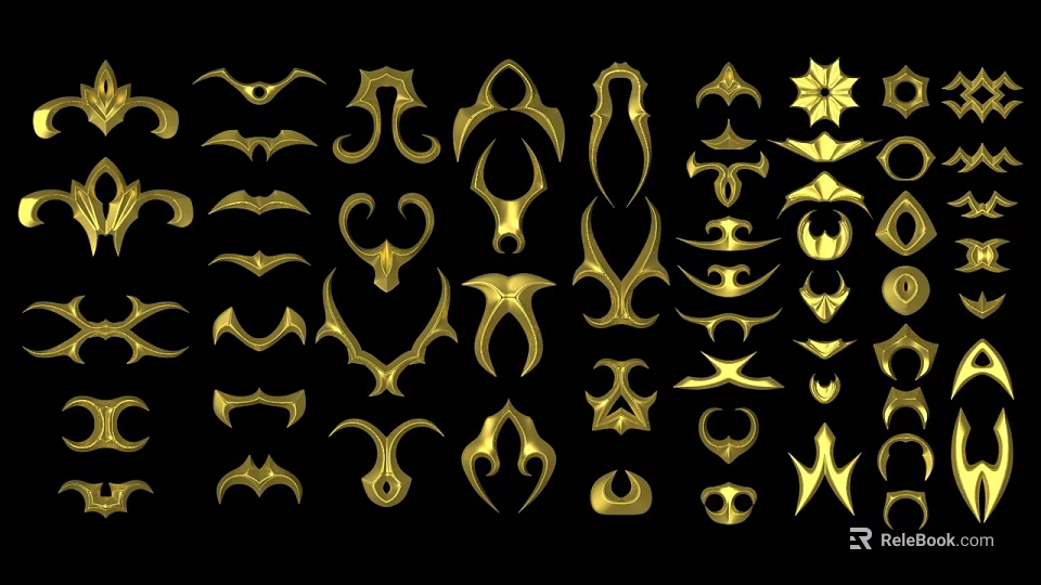 Golden Decorative Ornament Set With Various Artistic Shapes For Home Decoration 3d model 
