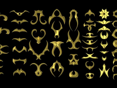 Golden Decorative Ornament Set With Various Artistic Shapes For Home Decoration 3d model