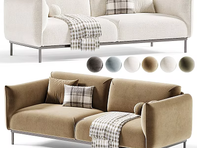 Two Seater Sofa with Plaid Pillows Throw Blanket and Multiple Color Options 3d model
