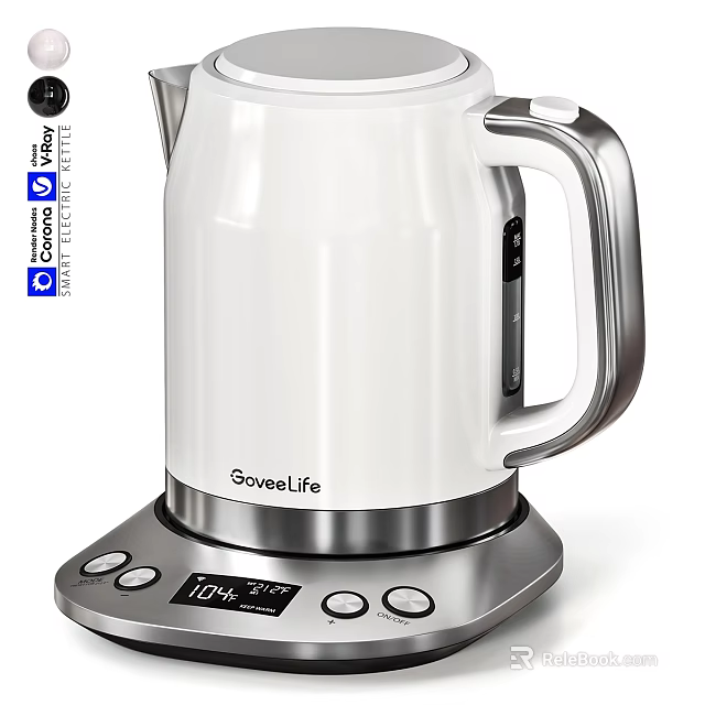 GoveeLife Smart Electric Kettle White Silver Features Digital Control Panel Temperature Display 100℃ And 21℃ 3d model 