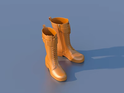 Orange Leather High Top Boots With Laces And Buckles On Blue Background 3d model
