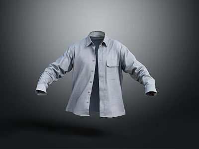 Gray Long Sleeve Casual Shirt with Chest Pocket and Classic Design 3d model
