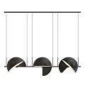 Modern Three Black Hemispherical Pendant Lights With White Interior Hanging On Horizontal Bar 3d model