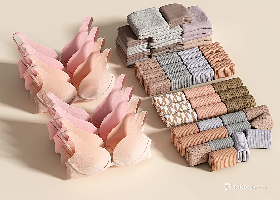 Assorted Women's Undergarments Collection Including Bras And Socks In Various Colors 3d model 