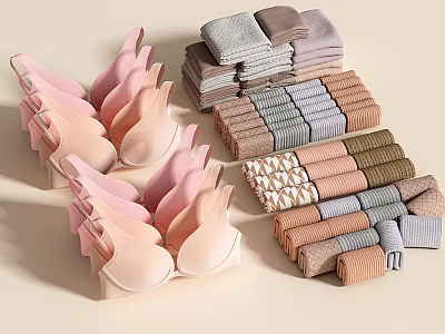 Assorted Women's Undergarments Collection Including Bras And Socks In Various Colors 3d model