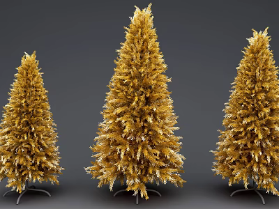 Golden Christmas Tree Decorative Ornament Set with Different Sizes and Metal Stands for Holiday 3d model