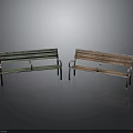 Two Different Benches With Wooden Seats And Metal Frames In Green Brown