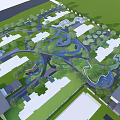 Garden Landscape Design With Winding Paths Water Features Green Spaces And Surrounding Buildings