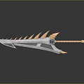 Fantasy Spiked Metallic Weapon With Ornate Gold Accents And Long Handle