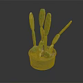 Healthy Cactus Plant With Green Flat Stems In Gray Pot Against Dark Background