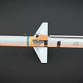 White Military Missile Model With Tail Fins Yellow Blue Rings And Warhead Section