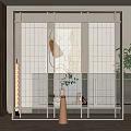 Modern Interior Metal Frame Partition With Glass Panels Fireplace Potted Plant And Vase Decor