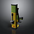 3D Model Of Vertical Yellow And Green Mechanical Device With Control Lever Red Base