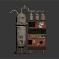 Vintage Rusty Industrial Machinery With White Cylinder Pipes And Red Control Unit