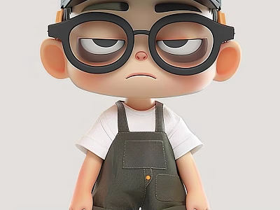 3D Carved Cartoon Boy Sculpture With Black Glasses White T-shirt Dark Overalls 3d model