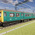 Multi car Train Moving Along Railway Track with Green Background View 3d model
