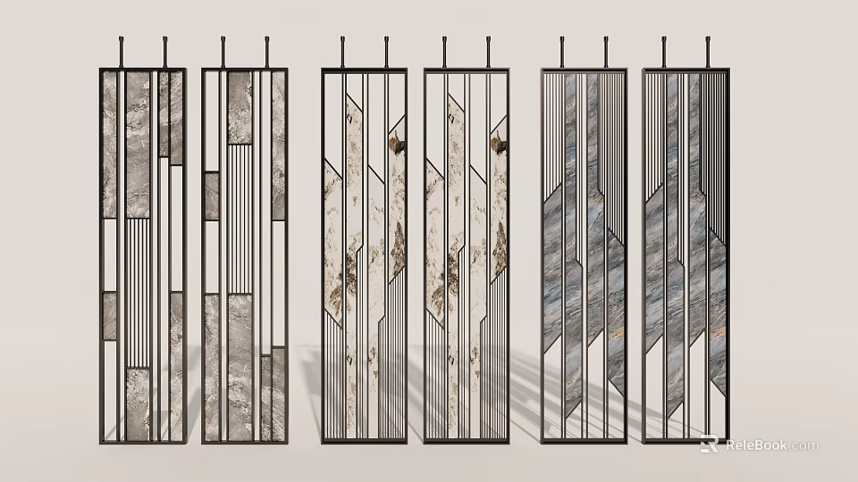 Modern Room Divider Screens With Geometric Patterns And Stone Textures 3d model