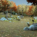Scenic Autumn Forest Landscape With Colorful Trees Fallen Leaves Rocks And Bushes