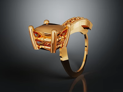 Exquisite Gold Ring With Intricate Design And Sparkling Gemstone Decorative Accents 3d model
