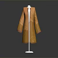 Stylish Orange Long Coat Displayed On White Mannequin With Grey Black Gradient Background 3d model